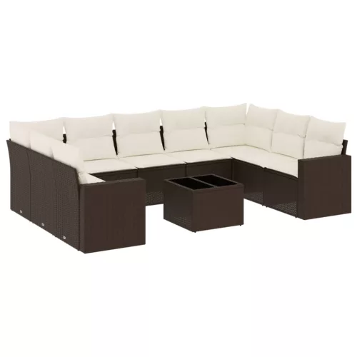  10 részes barna polyrattan kerti ülőgarnitúra párnákkal