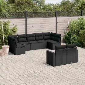    9 részes fekete polyrattan kerti ülőgarnitúra párnákkal