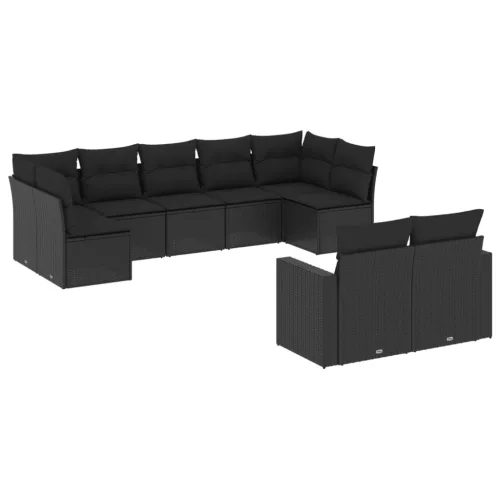  9 részes fekete polyrattan kerti ülőgarnitúra párnákkal