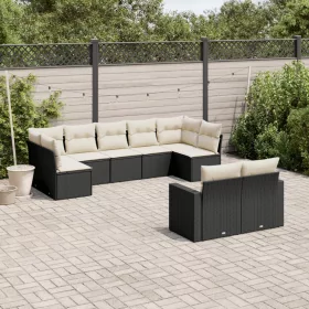   9 részes fekete polyrattan kerti ülőgarnitúra párnákkal