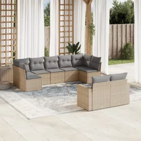    9 részes bézs polyrattan kerti ülőgarnitúra párnákkal