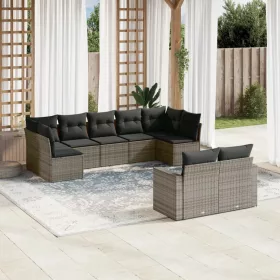    9 részes szürke polyrattan kerti ülőgarnitúra párnákkal