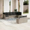  9 részes világosszürke polyrattan kerti ülőgarnitúra párnával