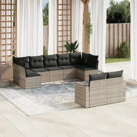    9 részes világosszürke polyrattan kerti ülőgarnitúra párnával