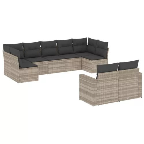  9 részes világosszürke polyrattan kerti ülőgarnitúra párnával