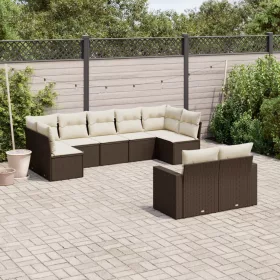    9 részes barna polyrattan kerti ülőgarnitúra párnákkal