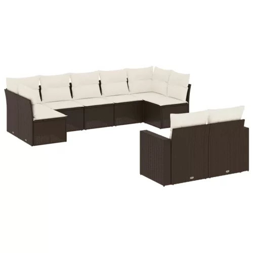  9 részes barna polyrattan kerti ülőgarnitúra párnákkal