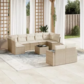    10 részes bézs polyrattan kerti ülőgarnitúra párnával