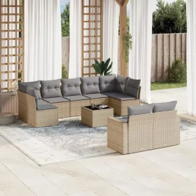    10 részes bézs polyrattan kerti ülőgarnitúra párnával