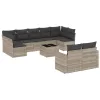  10 részes világosszürke polyrattan kerti ülőgarnitúra párnákkal