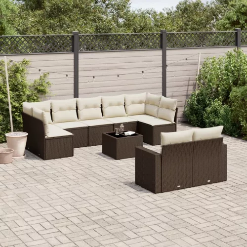  10 részes barna polyrattan kerti ülőgarnitúra párnákkal