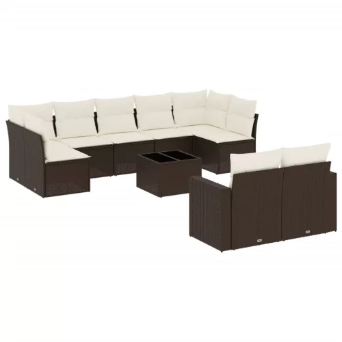  10 részes barna polyrattan kerti ülőgarnitúra párnákkal