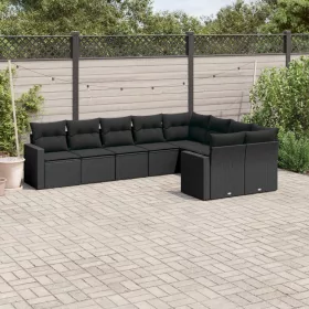    9 részes fekete polyrattan kerti ülőgarnitúra párnákkal