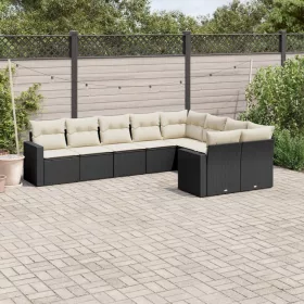    9 részes fekete polyrattan kerti ülőgarnitúra párnákkal