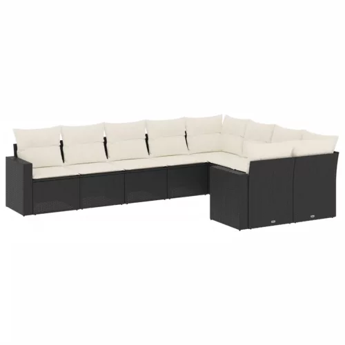  9 részes fekete polyrattan kerti ülőgarnitúra párnákkal
