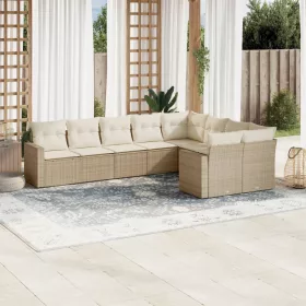    9 részes bézs polyrattan kerti ülőgarnitúra párnákkal