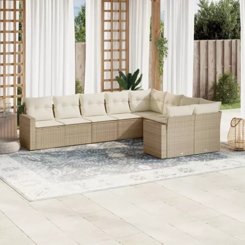  9 részes bézs polyrattan kerti ülőgarnitúra párnákkal