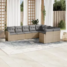    9 részes bézs polyrattan kerti ülőgarnitúra párnákkal