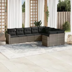    9 részes szürke polyrattan kerti ülőgarnitúra párnákkal