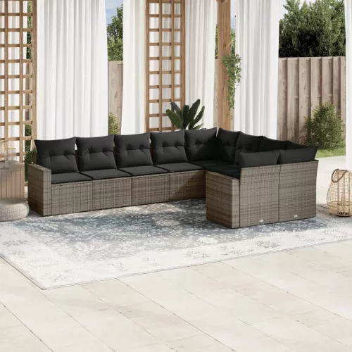 9 részes szürke polyrattan kerti ülőgarnitúra párnákkal