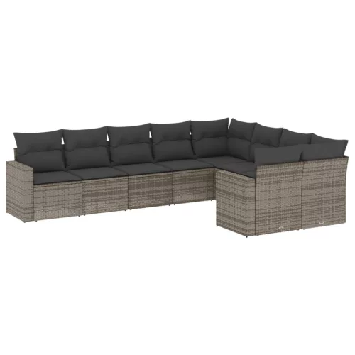  9 részes szürke polyrattan kerti ülőgarnitúra párnákkal
