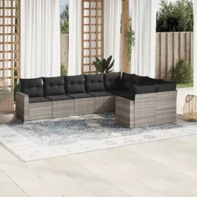    9 részes világosszürke polyrattan kerti ülőgarnitúra párnával
