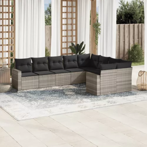  9 részes világosszürke polyrattan kerti ülőgarnitúra párnával