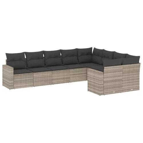  9 részes világosszürke polyrattan kerti ülőgarnitúra párnával