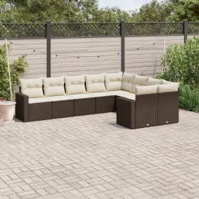    9 részes barna polyrattan kerti ülőgarnitúra párnákkal