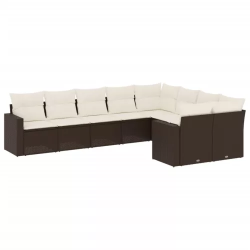  9 részes barna polyrattan kerti ülőgarnitúra párnákkal