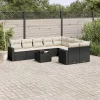  10 részes fekete polyrattan kerti ülőgarnitúra párnákkal