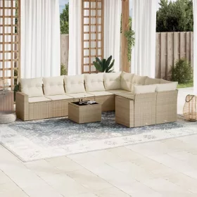    10 részes bézs polyrattan kerti ülőgarnitúra párnával
