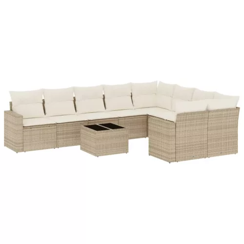  10 részes bézs polyrattan kerti ülőgarnitúra párnával