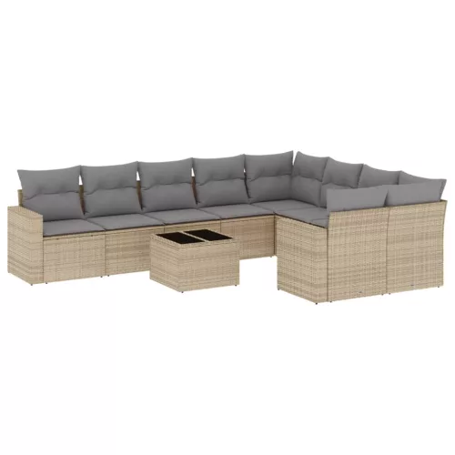  10 részes bézs polyrattan kerti ülőgarnitúra párnával