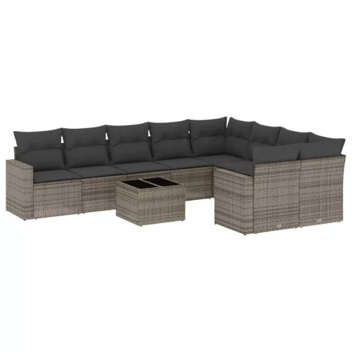  10 részes szürke polyrattan kerti ülőgarnitúra párnákkal