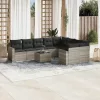 10 részes világosszürke polyrattan kerti ülőgarnitúra párnákkal
