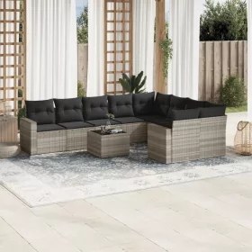    10 részes világosszürke polyrattan kerti ülőgarnitúra párnákkal