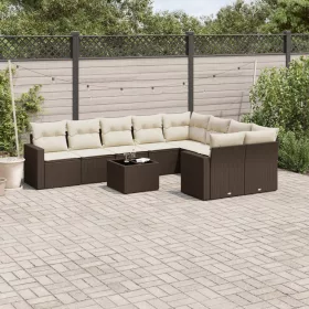    10 részes barna polyrattan kerti ülőgarnitúra párnákkal