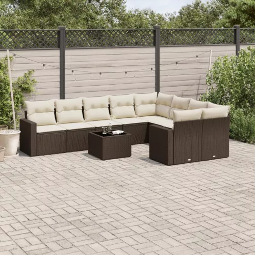  10 részes barna polyrattan kerti ülőgarnitúra párnákkal