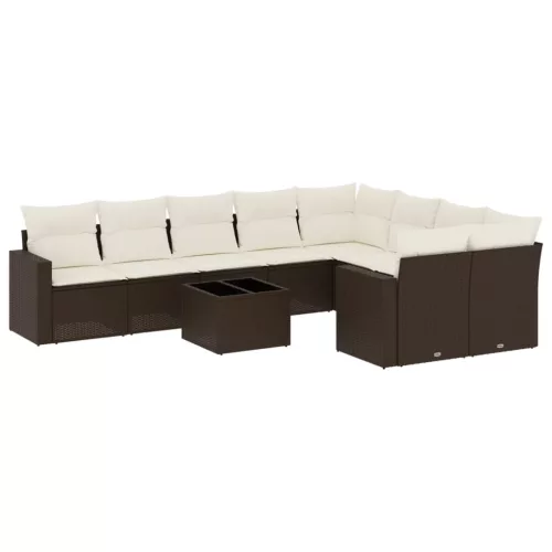  10 részes barna polyrattan kerti ülőgarnitúra párnákkal