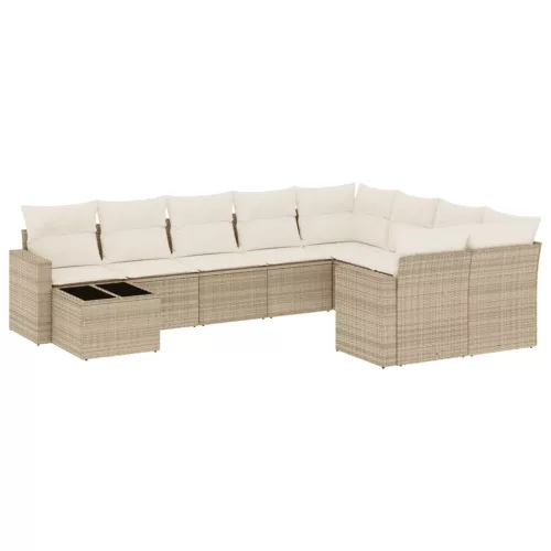  10 részes bézs polyrattan kerti ülőgarnitúra párnával