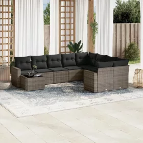    10 részes szürke polyrattan kerti ülőgarnitúra párnákkal