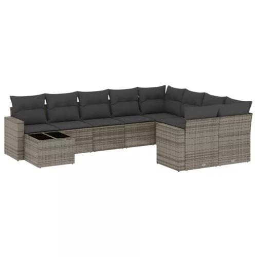  10 részes szürke polyrattan kerti ülőgarnitúra párnákkal