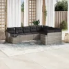  10 részes világosszürke polyrattan kerti ülőgarnitúra párnákkal