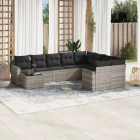    10 részes világosszürke polyrattan kerti ülőgarnitúra párnákkal