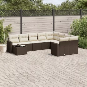   10 részes barna polyrattan kerti ülőgarnitúra párnákkal