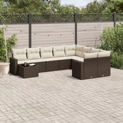  10 részes barna polyrattan kerti ülőgarnitúra párnákkal