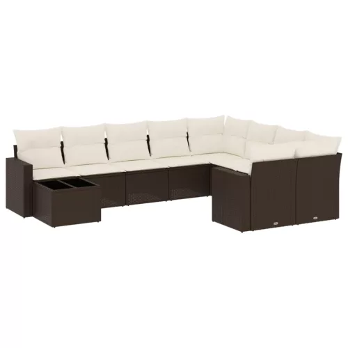  10 részes barna polyrattan kerti ülőgarnitúra párnákkal