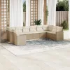  10 részes bézs polyrattan kerti ülőgarnitúra párnával