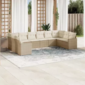    10 részes bézs polyrattan kerti ülőgarnitúra párnával